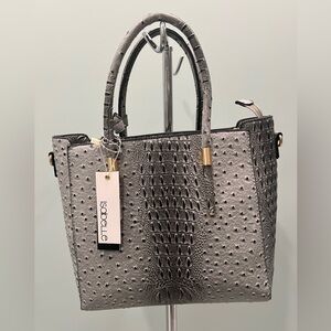 Isabelle faux leather crocodile print tote handbag with an ombre gray finish.